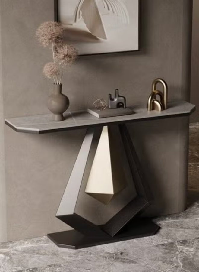 fashionhome Luxury Modern Console Table with Marble Look Top and Artistic Geometric Metal Base – Contemporary Entryway Table for Hallway, Living Room, Foyer or Sofa Back, Stylish Decorative Accent Furniture 87 x 35 x 80 cm. - Image 1
