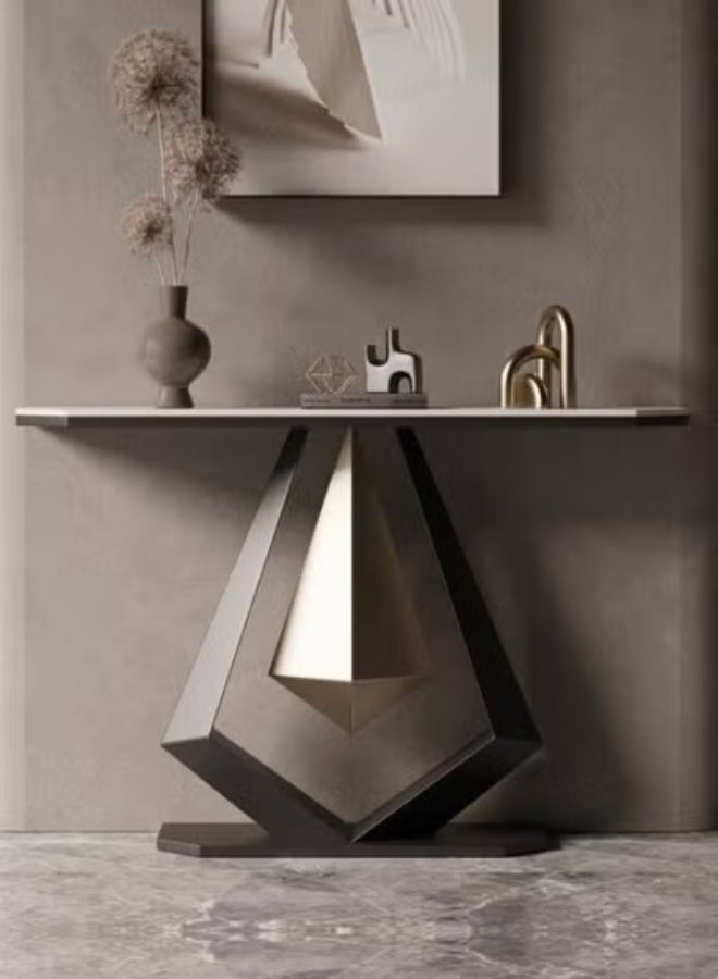 fashionhome Luxury Modern Console Table with Marble Look Top and Artistic Geometric Metal Base – Contemporary Entryway Table for Hallway, Living Room, Foyer or Sofa Back, Stylish Decorative Accent Furniture 87 x 35 x 80 cm. - Image 2