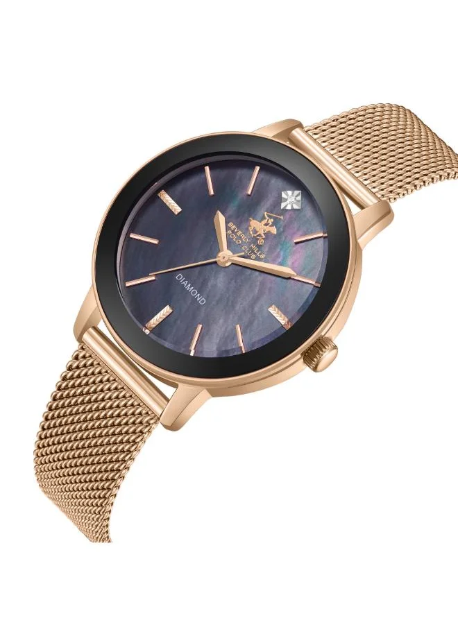 بيفرلي هيلز بولو كلوب BEVERLY HILLS POLO CLUB BP3734C.450 Women's Analog Display Watch & Mesh Strap Rose Gold