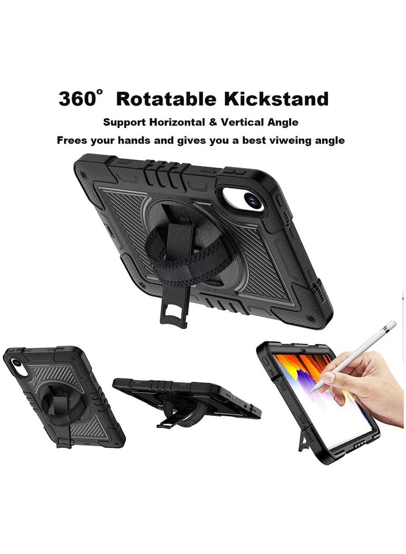 VKL Kids Case for Xiaomi Redmi Pad 2 (2025) 11 inch, 3 in 1 Hard PC Soft Silicone Shockproof Shell, 360 Degree Rotating Kickstand Cover with Hand/Shoulder Strap (Black) - Image 4