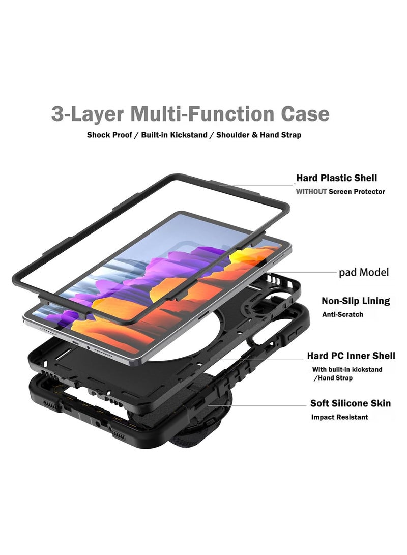 VKL Kids Case for Xiaomi Redmi Pad 2 (2025) 11 inch, 3 in 1 Hard PC Soft Silicone Shockproof Shell, 360 Degree Rotating Kickstand Cover with Hand/Shoulder Strap (Black) - Image 3