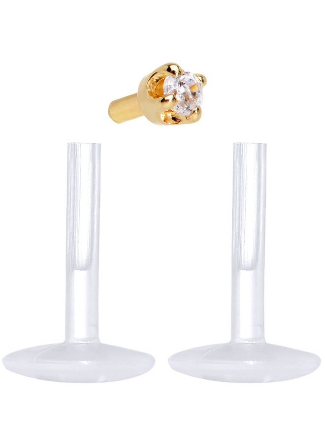 Body Candy 16 Gauge 1/4" Short Post Length 14K Yellow Gold 1.5Mm Cz Bioplast Push In Cartilage Earring  - Image 5
