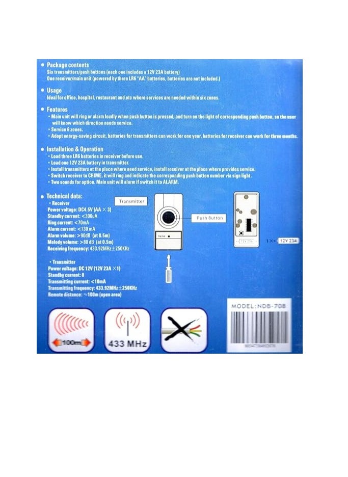 NOVEX - Six Zone Wireless Door Calling Bell System - Image 1