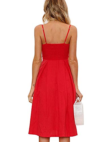 FANCYINN Womens Tie Front Dress Red Button Down Spaghetti Strap Midi Dress Christmas Red M - Image 2