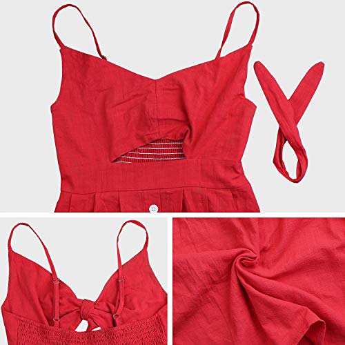 FANCYINN Womens Tie Front Dress Red Button Down Spaghetti Strap Midi Dress Christmas Red M - Image 5