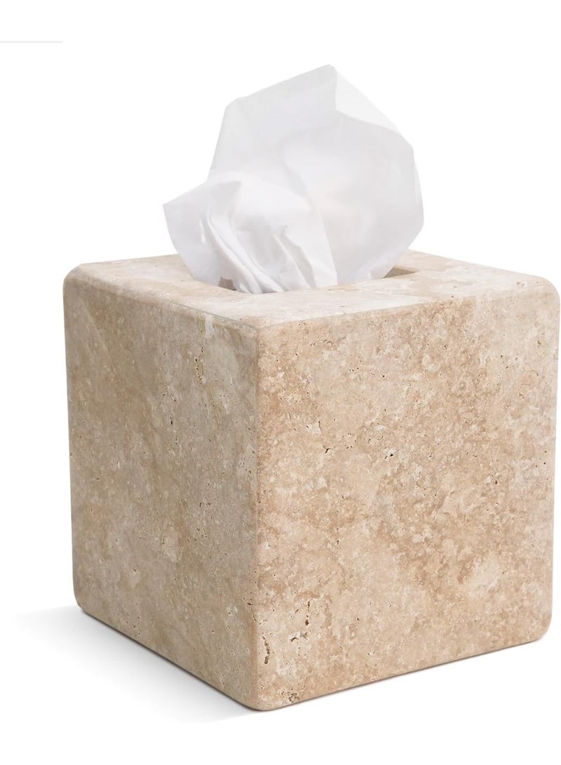 RADICALn Marble Tissue Box 5.5 Inch Travertine Tissues Holder for Bathroom Vanity Organizer Countertop, Living Room, or Home Office, Decorative Box for Facial Tissues and Napkins - Image 1