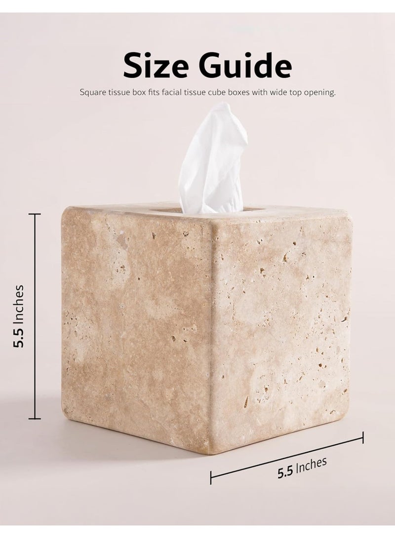 RADICALn Marble Tissue Box 5.5 Inch Travertine Tissues Holder for Bathroom Vanity Organizer Countertop, Living Room, or Home Office, Decorative Box for Facial Tissues and Napkins - Image 3