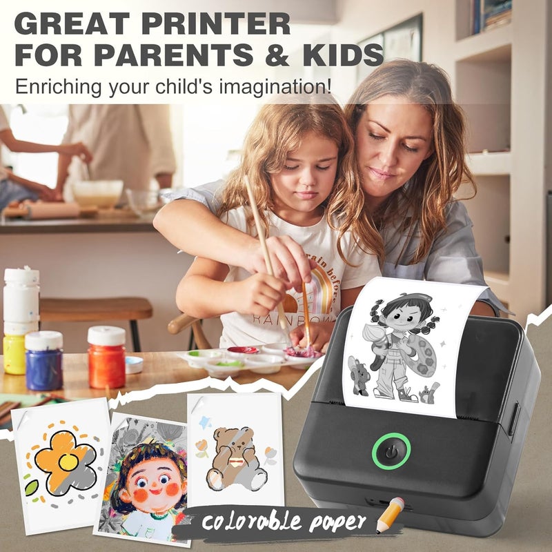 cudinham Print Pods Mini Printer, Thermal Inkless Sticker Maker with 10 Rolls Printing Paper, Pocket Printpod for phone, Impresora Portátil for Notes, Flashcards, Journal, DIY, Compatible with iOS & Android - Image 3