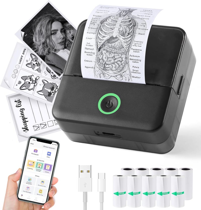 cudinham Print Pods Mini Printer, Thermal Inkless Sticker Maker with 10 Rolls Printing Paper, Pocket Printpod for phone, Impresora Portátil for Notes, Flashcards, Journal, DIY, Compatible with iOS & Android - Image 1