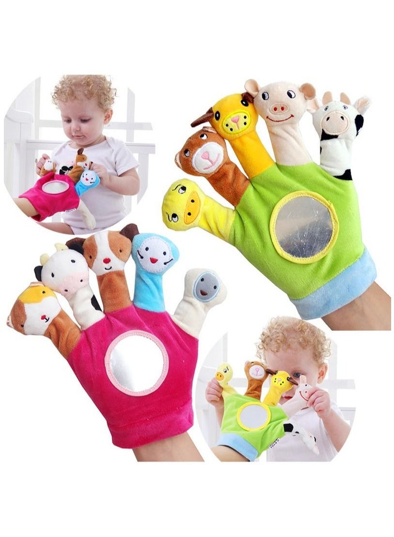 Hand Finger Plush Puppets Glove, Animal Finger Puppet for Children Early Education Toys for New Born Baby （for  2 hands）  - Image 1