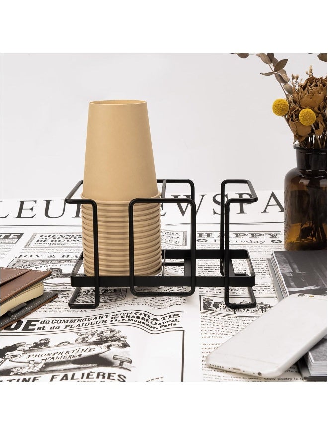 "Bathroom Cup Dispenser, Metal Disposable Paper Cup Holder, Paper Cup Lid Sleeve Holder Countertop Coffee Condiment Organizer Paper Cup Storage for Home Office (Large, Black) " - Image 3
