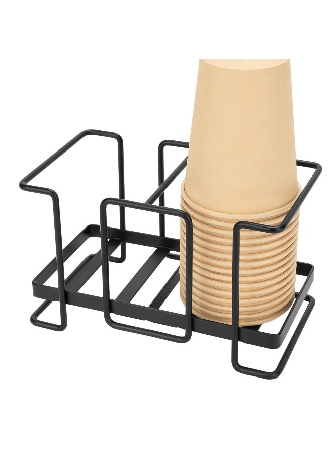 "Bathroom Cup Dispenser, Metal Disposable Paper Cup Holder, Paper Cup Lid Sleeve Holder Countertop Coffee Condiment Organizer Paper Cup Storage for Home Office (Large, Black) " - Image 1