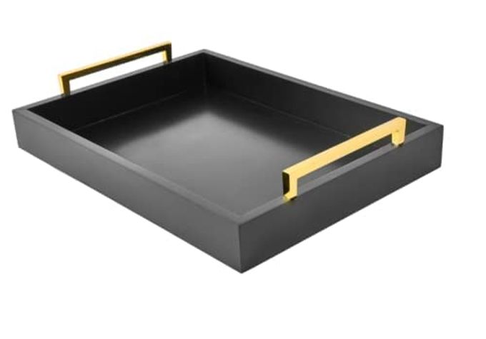 16X12 SERVING TRAYS WITH HANDLES BLACK DECORATIVE SERVING TRAY OTTOMAN TRAYS FOR LIVING ROOM BATHROOM AND OUTDOORS DECORATIVE TRAYS BLACK