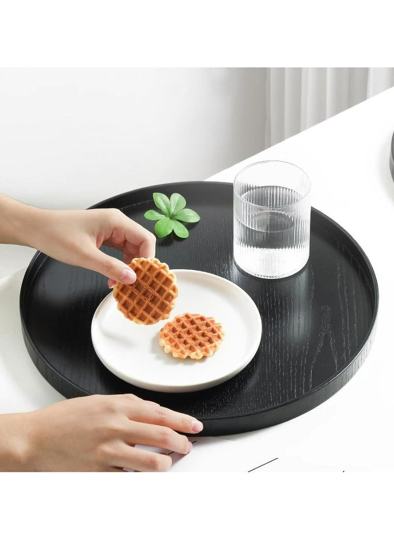 OMEVE 27cm Round Solid Coffee Wood Serving Tray - Black, for Tea, Food & Drinks in Hotels, Restaurants, Coffee Shops - Image 2