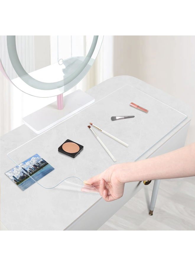 Amerbro Clear Makeup Mat for Vanity to Protect Vanity Desk Top, PVC Vanity Mat, Easy to Clean Vanity Desk Mat Clear Desk Pad - Vanity Makeup Pads Waterproof and Oilproof, 31.5x15.7in - Transparent - Image 1