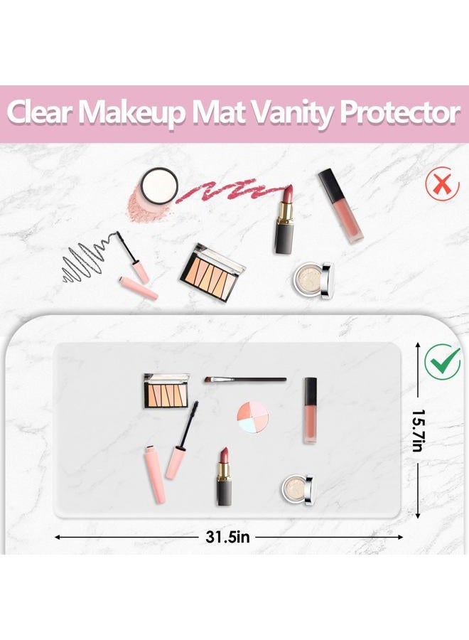 Amerbro Clear Makeup Mat for Vanity to Protect Vanity Desk Top, PVC Vanity Mat, Easy to Clean Vanity Desk Mat Clear Desk Pad - Vanity Makeup Pads Waterproof and Oilproof, 31.5x15.7in - Transparent - Image 2
