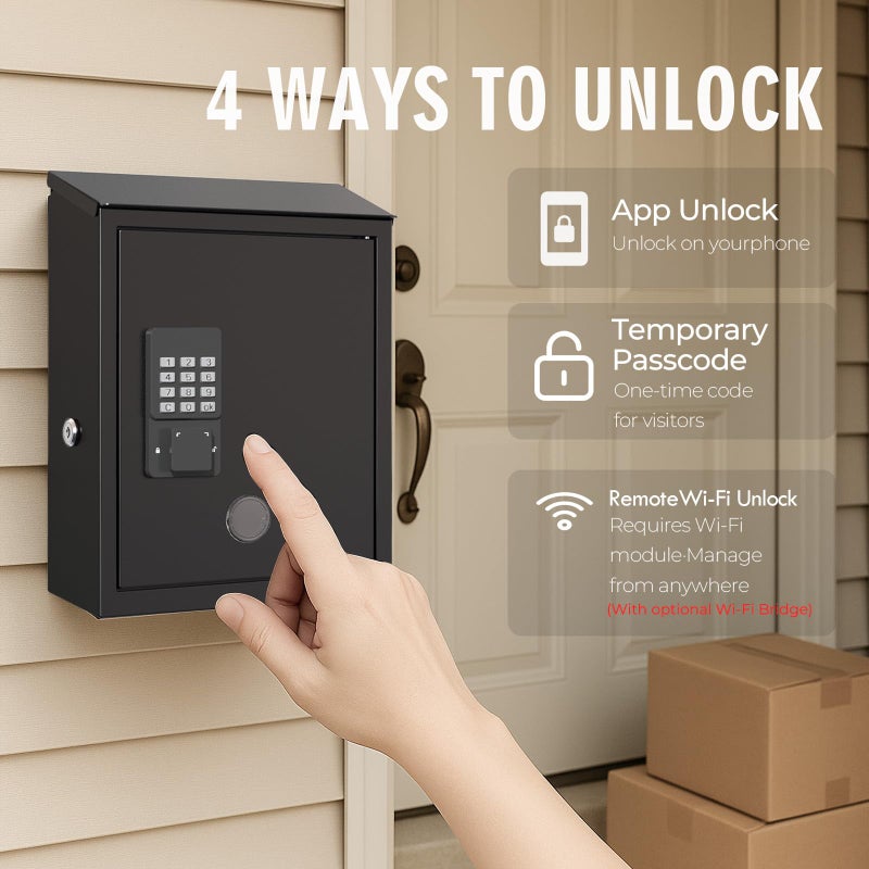 DiDiHere Mailbox with Electronic Lock, Locking Mail Boxes for House, Wall Mount Business Suggestion Box, Key Drop Box, One Time Code/Permanent Code/Spare Key Unlock, Large Capacity, Black, 14x4x10in - Image 2