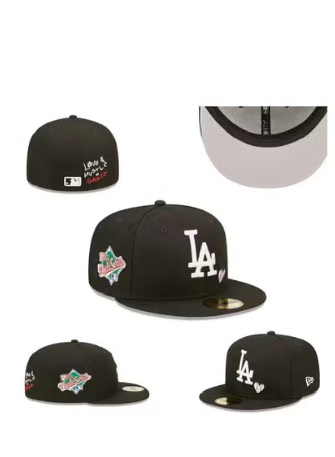 Fashion Hat Flat Brim Fully Closed Reversible LA Dodgers MLB Baseball Hat, Size Not Adjustable-58.7CM