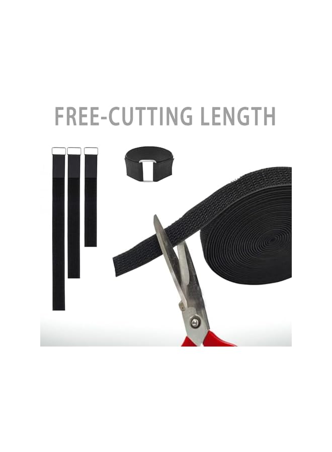 S-TOP 2cm x 5m Hook and Loop Cable Ties with 25 Metal Buckles - Reusable Adjustable Straps for Cord Management, Black Cinch Straps for Wires, Cables, Hoses - Image 3