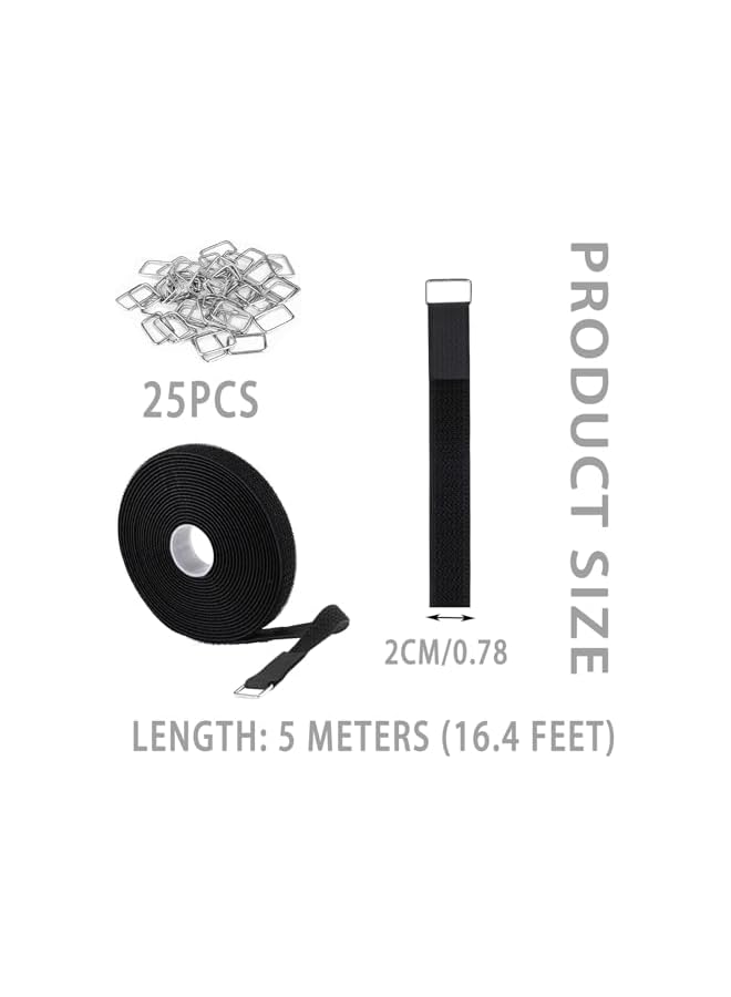 S-TOP 2cm x 5m Hook and Loop Cable Ties with 25 Metal Buckles - Reusable Adjustable Straps for Cord Management, Black Cinch Straps for Wires, Cables, Hoses - Image 5