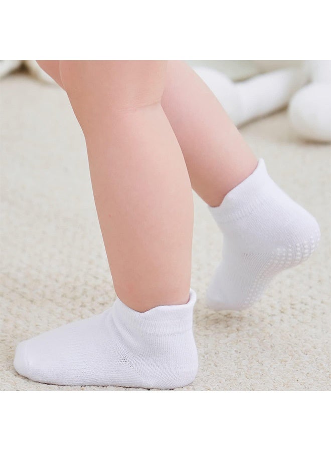 Peachjoy Baby Non Slip Grip Ankle Socks, with Non Skid Soles, for 1-3 years Infants Toddlers Kids Boys Girls (6Pair, White, M Size) - Image 3