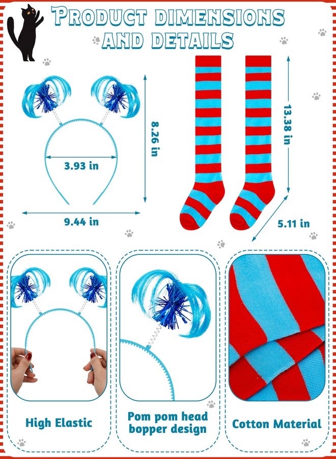 Luces 2 Set Blue Cosplay Outfit, Tutu Costume Set for Girls, Tutu Skirt Ponytail Headband Stripes Socks for Costume Party - Image 4