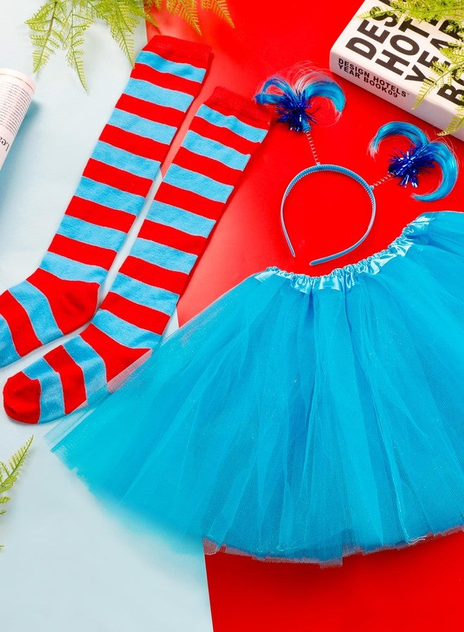 Luces 2 Set Blue Cosplay Outfit, Tutu Costume Set for Girls, Tutu Skirt Ponytail Headband Stripes Socks for Costume Party - Image 5