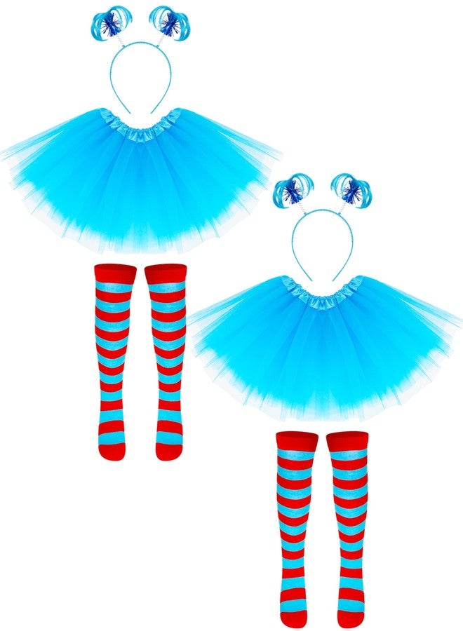 Luces 2 Set Blue Cosplay Outfit, Tutu Costume Set for Girls, Tutu Skirt Ponytail Headband Stripes Socks for Costume Party - Image 1