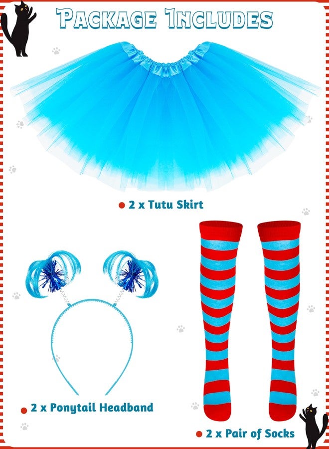 Luces 2 Set Blue Cosplay Outfit, Tutu Costume Set for Girls, Tutu Skirt Ponytail Headband Stripes Socks for Costume Party - Image 2