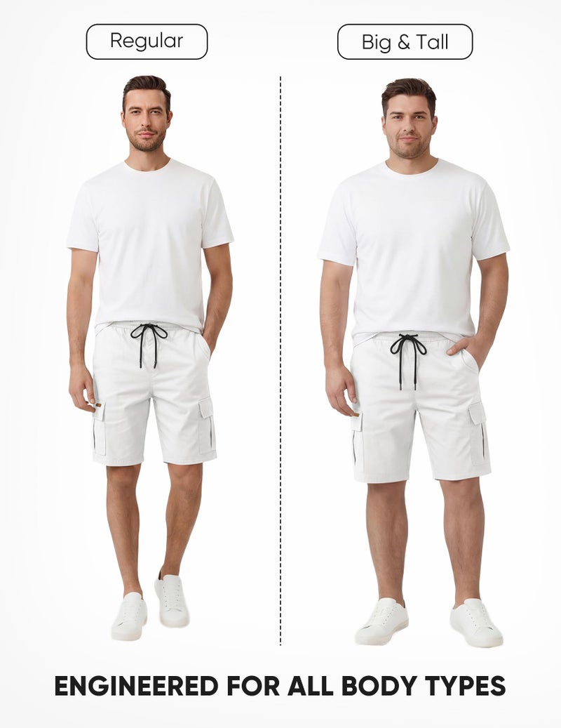 JMIERR Mens Casual Twill Cargo Shorts Cotton Drawstring Classic Cargo Chino Stretch Short with 6 Pockets for Men, US38(XL), A White - Image 5