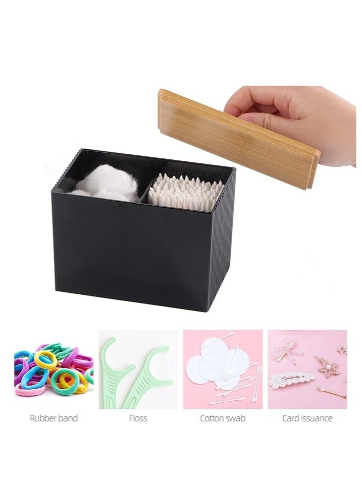 Arabest Holder with Bamboo Lids, 3 Compartments Cotton Ball/Swabs Dispenser, Apothecary Jar Plastic Container for Storage and Organizer (Black) - Image 3