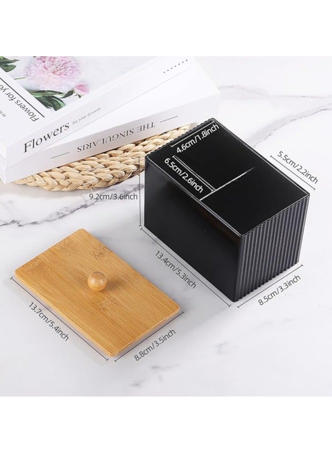 Arabest Holder with Bamboo Lids, 3 Compartments Cotton Ball/Swabs Dispenser, Apothecary Jar Plastic Container for Storage and Organizer (Black) - Image 4