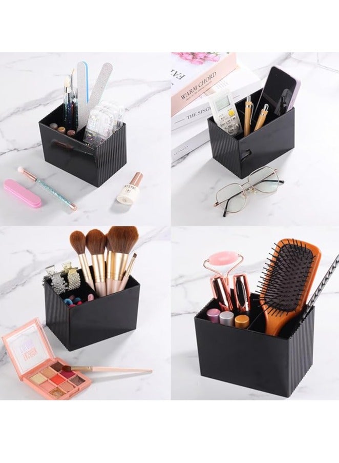 Arabest Holder with Bamboo Lids, 3 Compartments Cotton Ball/Swabs Dispenser, Apothecary Jar Plastic Container for Storage and Organizer (Black) - Image 5