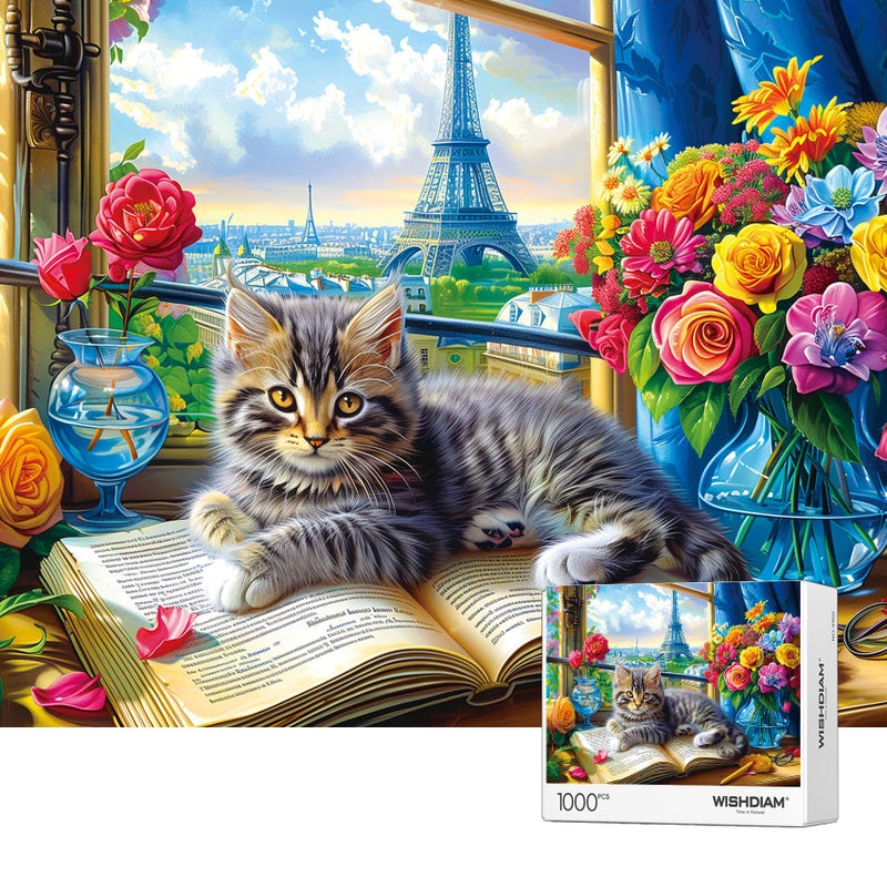 WISHDIAM Jigsaw Puzzles 1000 Pieces - WISHDIAM Puzzles for Adults - Cats Kitten Pets Animal Lovers Impossible Hard Difficult Challenging Puzzles for Home Decor Birthday Party Gifts Toy (Shadow of Paris) - Image 1