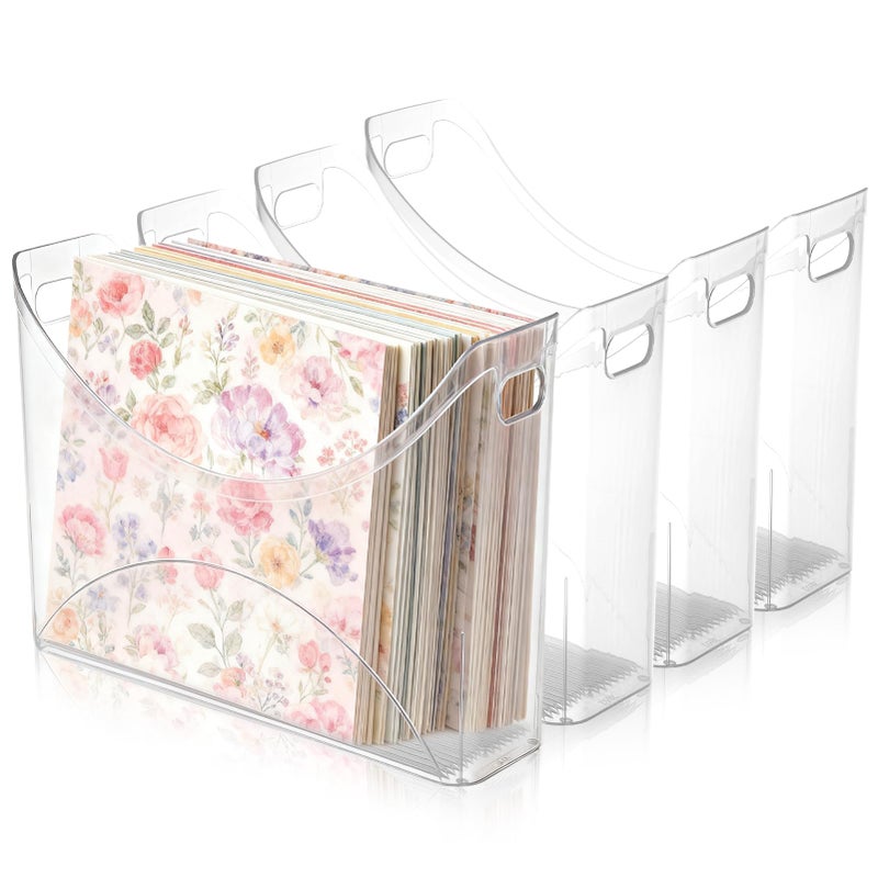 FMOACEN 4 Pack Scrapbook Paper Storage with Handle Clear Vinyl Sheets Storage Bins Organizer Plastic Scrapbook Paper Holder for 12x12 Inch Craft Papers Book Cardstock Files Magazines Documents - Image 1