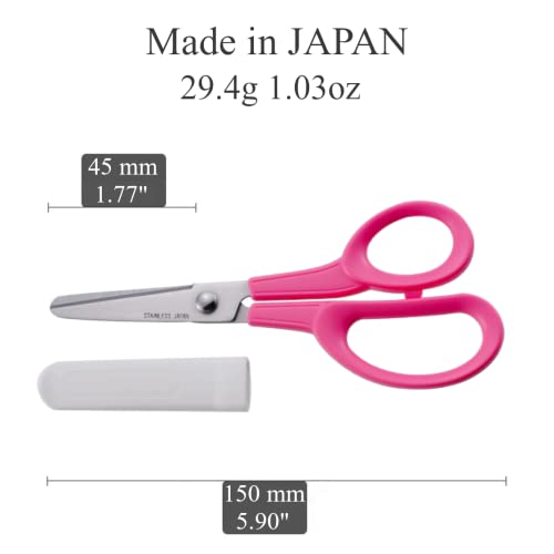 CANARY Kids Scissors 6" for Age 6-8, Safe Blunt Tip with Blade Cover, Made in JAPAN, Safety Elementary School Scissors, Pink - Image 2