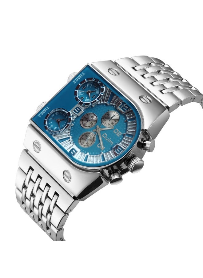 أولم ساعة كوارتز كاجوال رجالية بسوار فولاذي، متعددة المناطق الزمنية، ميناء كبير مضيء - Image 1