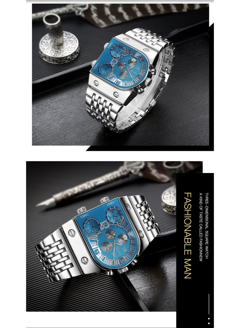 أولم ساعة كوارتز كاجوال رجالية بسوار فولاذي، متعددة المناطق الزمنية، ميناء كبير مضيء - Image 2