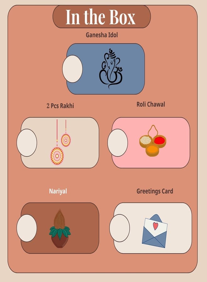 Craftlayout Set of 2 Handmade Stone Designer Rakhi for Brother - Multicolor Thread & Bead Rakhi Gift Combo with Ganesh Idol, Evil Eye Roli Chawal Box, Greeting Card & Decorative Shubh Nariyal - Image 3