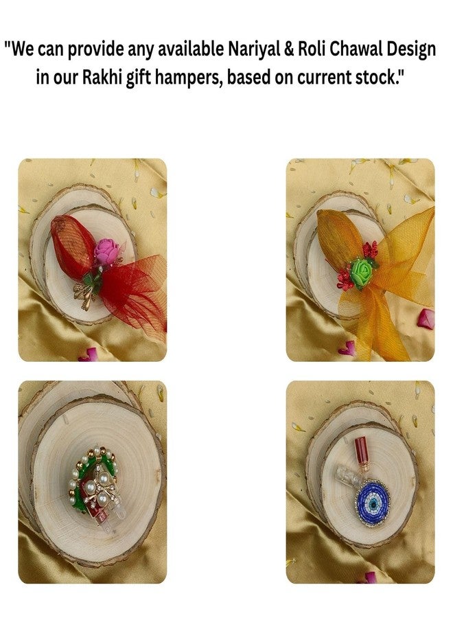 Craftlayout Set of 2 Handmade Stone Designer Rakhi for Brother - Multicolor Thread & Bead Rakhi Gift Combo with Ganesh Idol, Evil Eye Roli Chawal Box, Greeting Card & Decorative Shubh Nariyal - Image 5