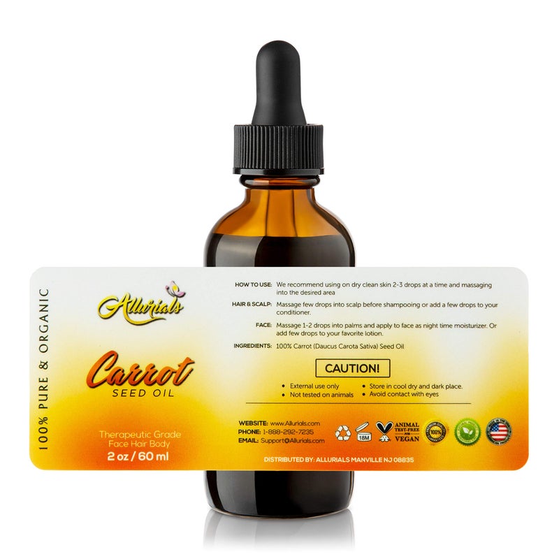 Allurials Carrot Seed Oil (2 Oz) â€“ 100% Pure & Organic, Unrefined, Cold Pressed, All Natural, Daucus Carota- Essential Carrot Moisturizer for Skin, Face and Hair Growth - 2 Oz - Image 2