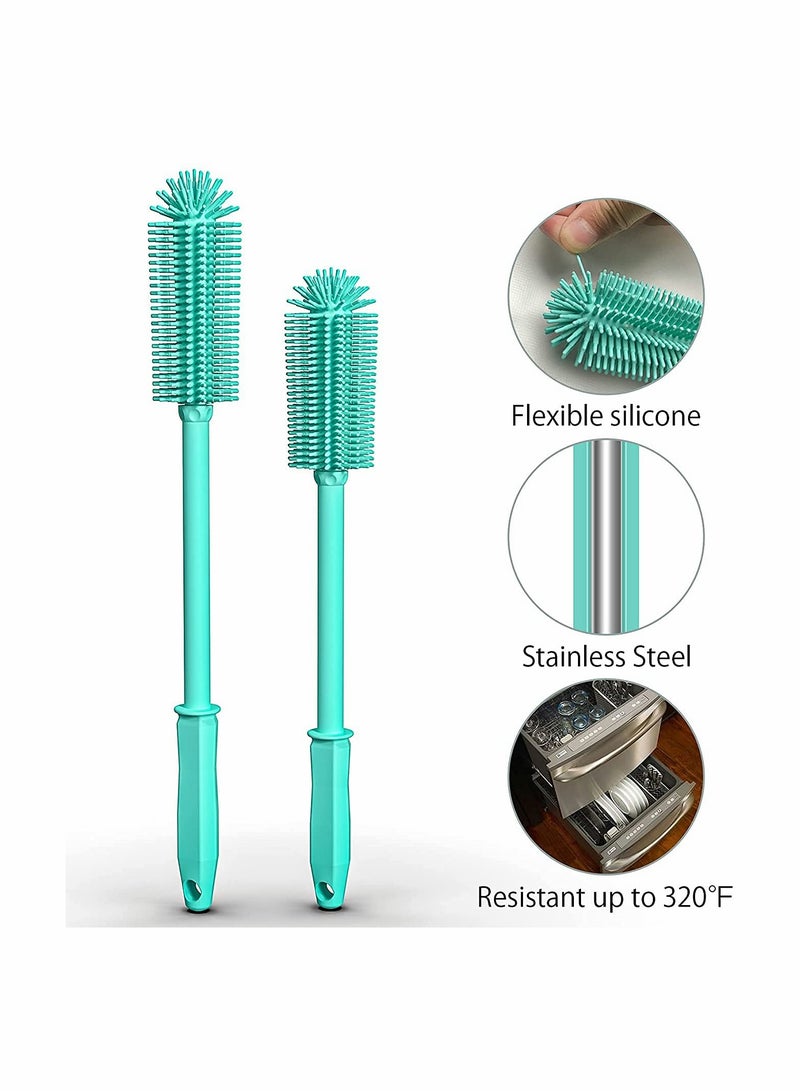 Excefore 2 Pack Silicone Bottle Cleaning Brush with 16”Long Water Bottle Brush Cleaner Brush for Hydro Flask, Glassware, Vases, Water Bottle Cleaner Brush for Narrow Neck Containers - Image 2