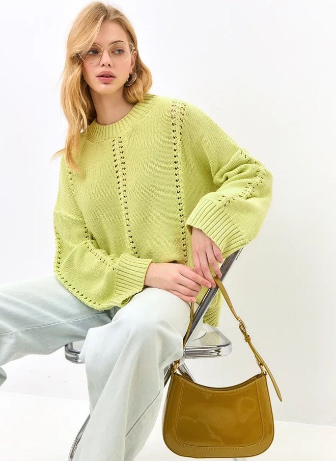 YUNIQEE Knit Sweater for Women in Light Green - Image 1