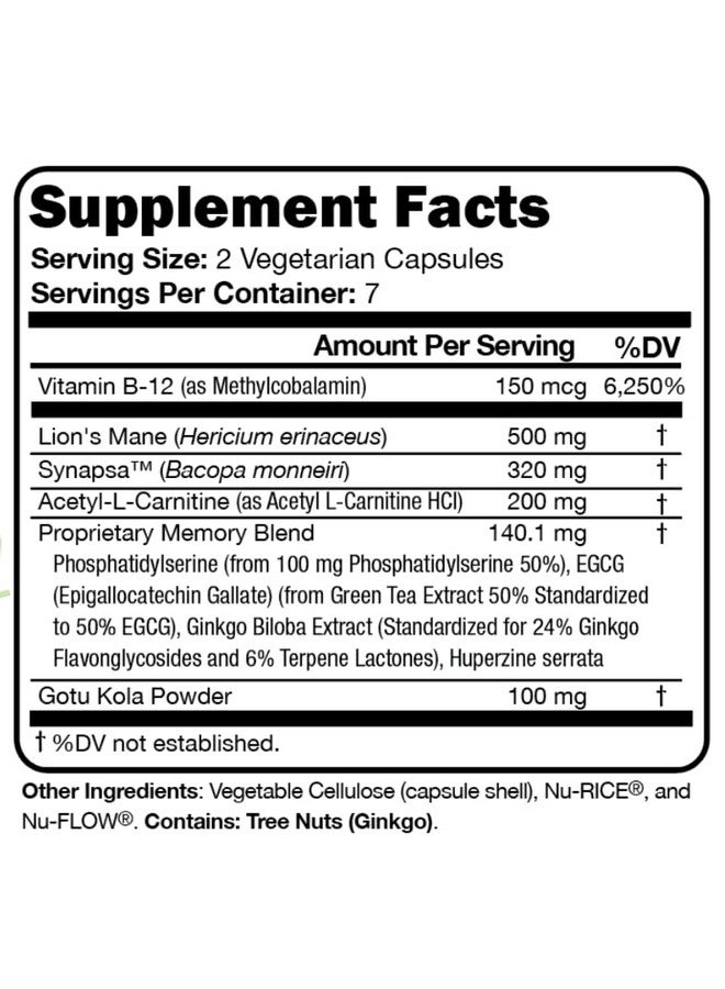 Script Essentials Suzy Cohen Memory Script with Lions Mane, Phosphatidylserine, Green Tea Extract and Ginkgo - Brain Support Supplement for Focus - Nootropic Capsules for Cognition, Faster Recall and Mood - Image 4
