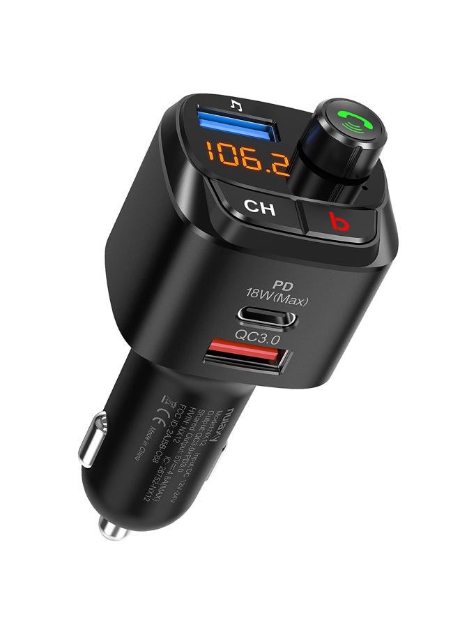 nulaxy Bluetooth 5.0 FM Transmitter for Car, QC3.0 & USB-C PD 18W Wireless Bluetooth Radio Adapter Music Player Car Kit with Bass Booster, Hands-Free Calls-NX12 - Image 1