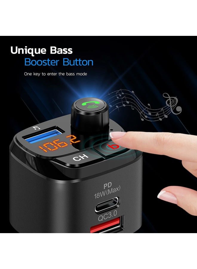 nulaxy Bluetooth 5.0 FM Transmitter for Car, QC3.0 & USB-C PD 18W Wireless Bluetooth Radio Adapter Music Player Car Kit with Bass Booster, Hands-Free Calls-NX12 - Image 3