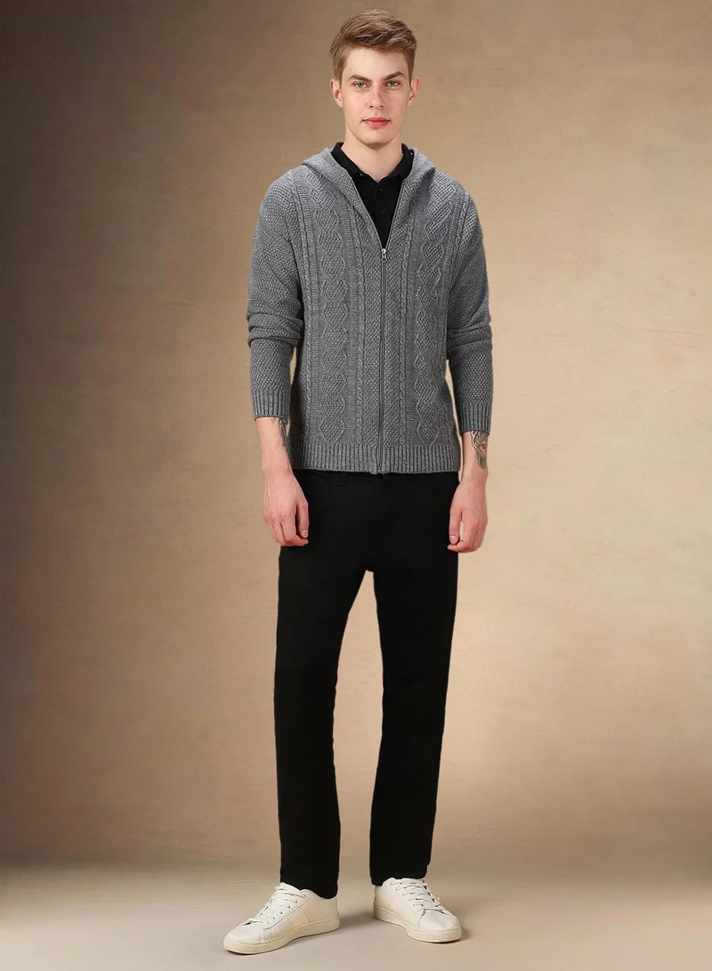 Dennis Lingo Men's Grey Melange 100% Acrylic Solid Cardigan Regular Fit Sweater