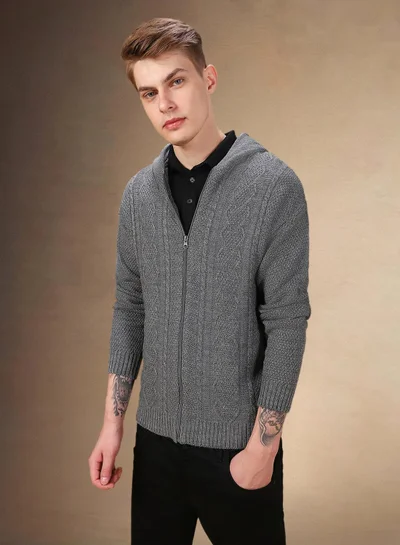 Dennis Lingo Men's Grey Melange 100% Acrylic Solid Cardigan Regular Fit Sweater