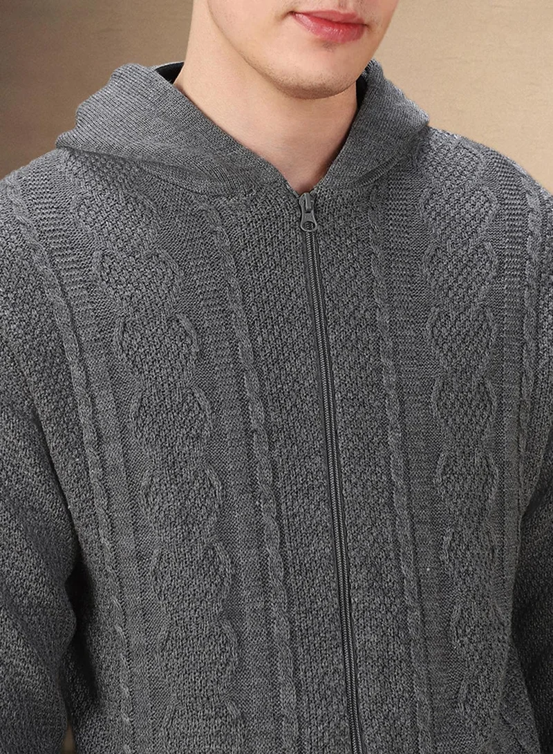 Dennis Lingo Men's Grey Melange 100% Acrylic Solid Cardigan Regular Fit Sweater