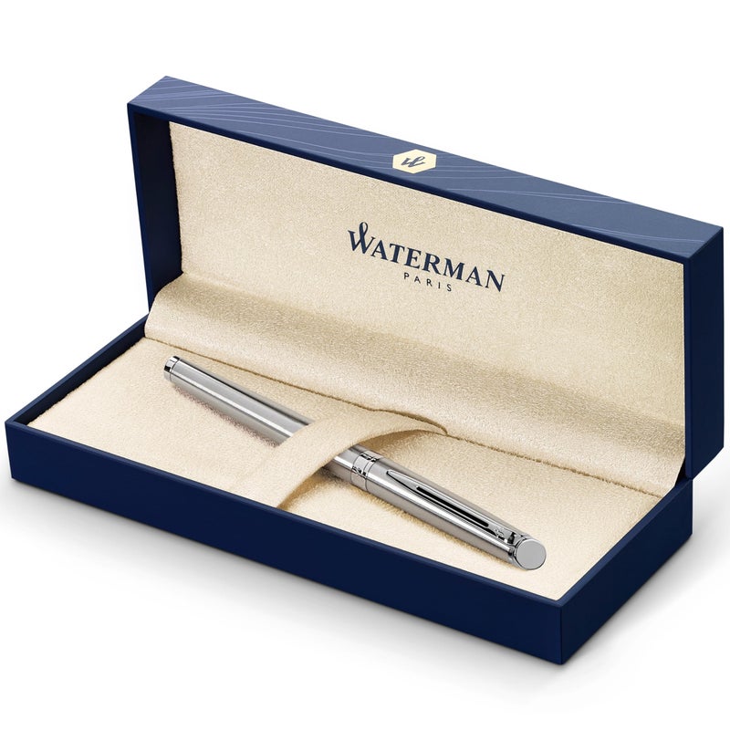 Waterman Hmisphre Fountain Pen Stainless Steel with Chrome Trim Medium Nib with Blue Ink Cartridge Gift Box - Image 2